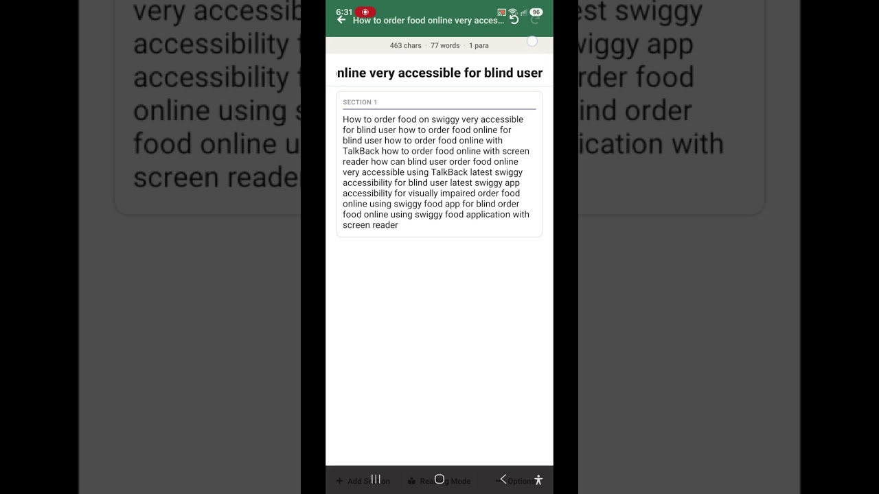 Accessible online food order with swiggy for blind swiggy app accessibility with TalkBack  