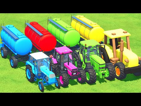 CASE vs JOHN DEERE vs CLAAS vs LANDINI COLORED TRACTORS PARKOUR! - Farming Simulator 22