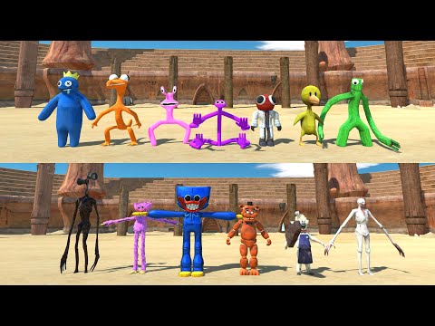 Team Huggy Wuggy vs X7 Rainbow Friends - Animal Revolt Battle Simulator