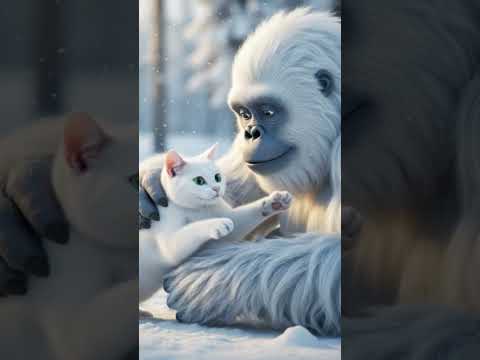 Thumbnail for Cute Yeti and cat playing #DreamScreenAI #cute #animals #love