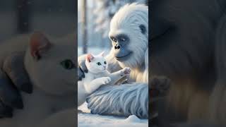 Cute Yeti and cat playing #DreamScreenAI #cute #animals #love