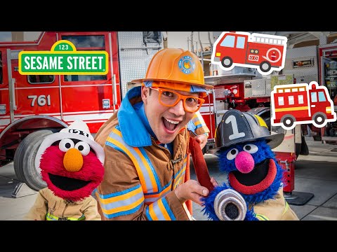芝麻街Elmo 與 Blippi 和 Grover 一起騎消防車！ (Sesame Street: Elmo Rides a Fire Truck with Blippi and Grover!)