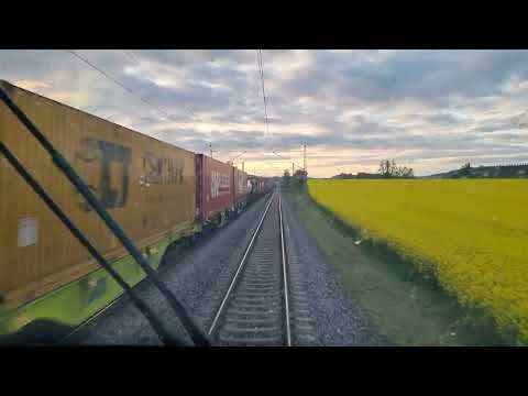 Führerstandmitfahrt. Ansbach - Würzburg - Gemünden. Sonnenuntergang. Vectronem w stronę słońca :-)