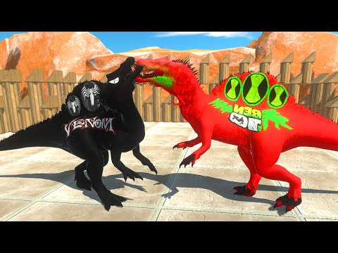 SPINOSAUR BEN vs SPINO VENOM vs DARK SUPERMAN -TREX DEATH RUN - Animal Revolt Battle Simulator ARBS