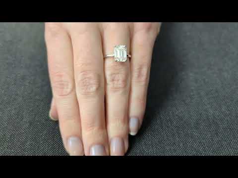 Hidden Halo Emerald Cut Solitaire Engagement Ring, 2.5Ct Solid 14k Moissanite Engagement Ring