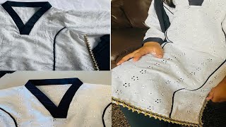Princess cut kurti cutting and stitching/ v shape collar neck design