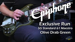 Video thumbnail for Epiphone Exclusive Run SG Standard 61 Maestro Guitar Olive Drab Green - American Musical Supply by American Musical Supply