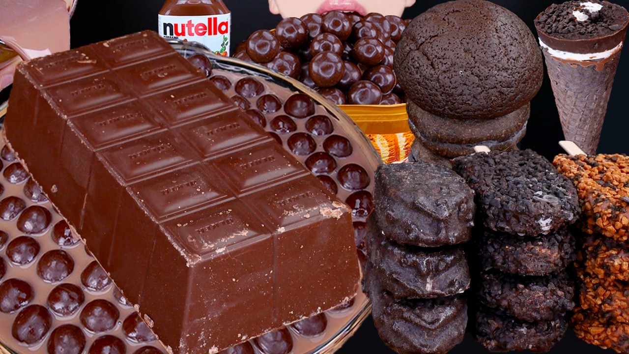 ASMR CHOCOLATE CAKE OREO ICE CREAM MALTESERS NUTELLA DESSERT MUKBANG 초콜릿 먹방 チョコレート 咀嚼音 EATING SOUNDS