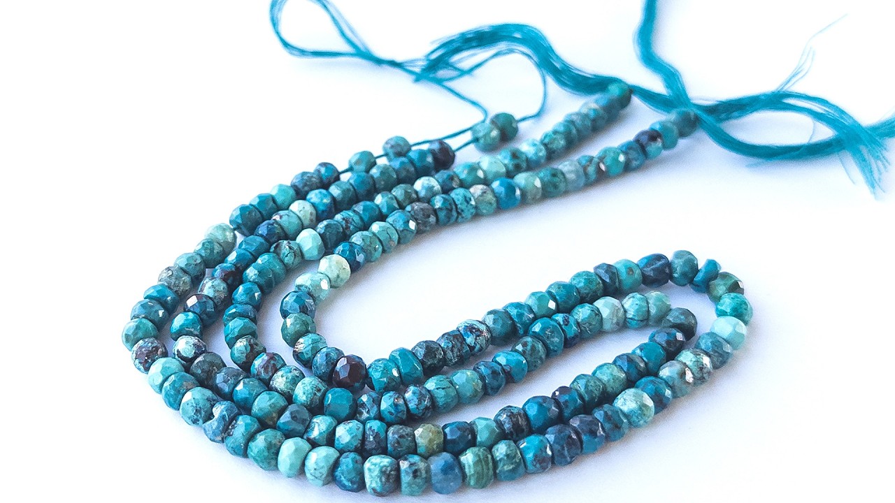 Chrysocolla | Faceted Rondelle | Various 4-5mm Bead Size | 31cm Strand Length video
