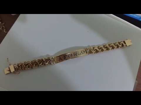 Pulseira Frisos Triplo Placa 70 Gramas Maciço Ouro 18k