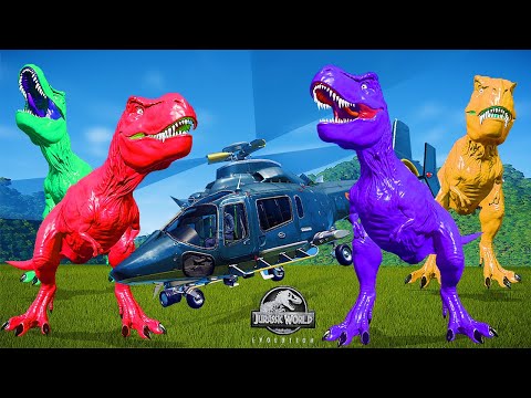 DINOSAUR KING T-REX VS INDOMINUS REX VS SPINOSAURUS VS CHOMPER T-REX || JURASSIC WORLD EVOLUTION