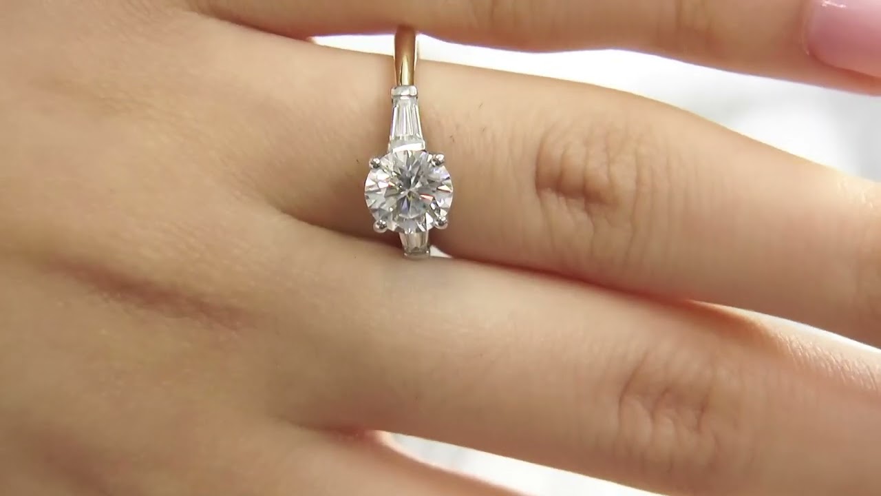 Round And Tapered Baguette Cut Engagement Ring TR1032