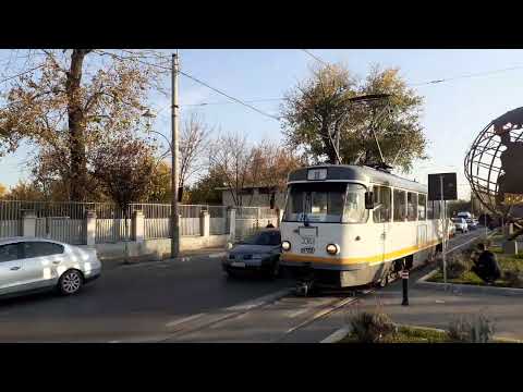Tramvaiul Tatra T4R #3361 pe linia 25 părăsind terminalul C.F.R Progresul
