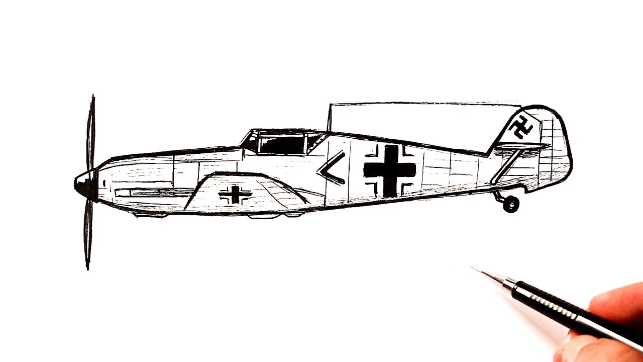 How to draw a WW2 Fighter Plane Messerschmitt Bf 109 | Airplane drawing