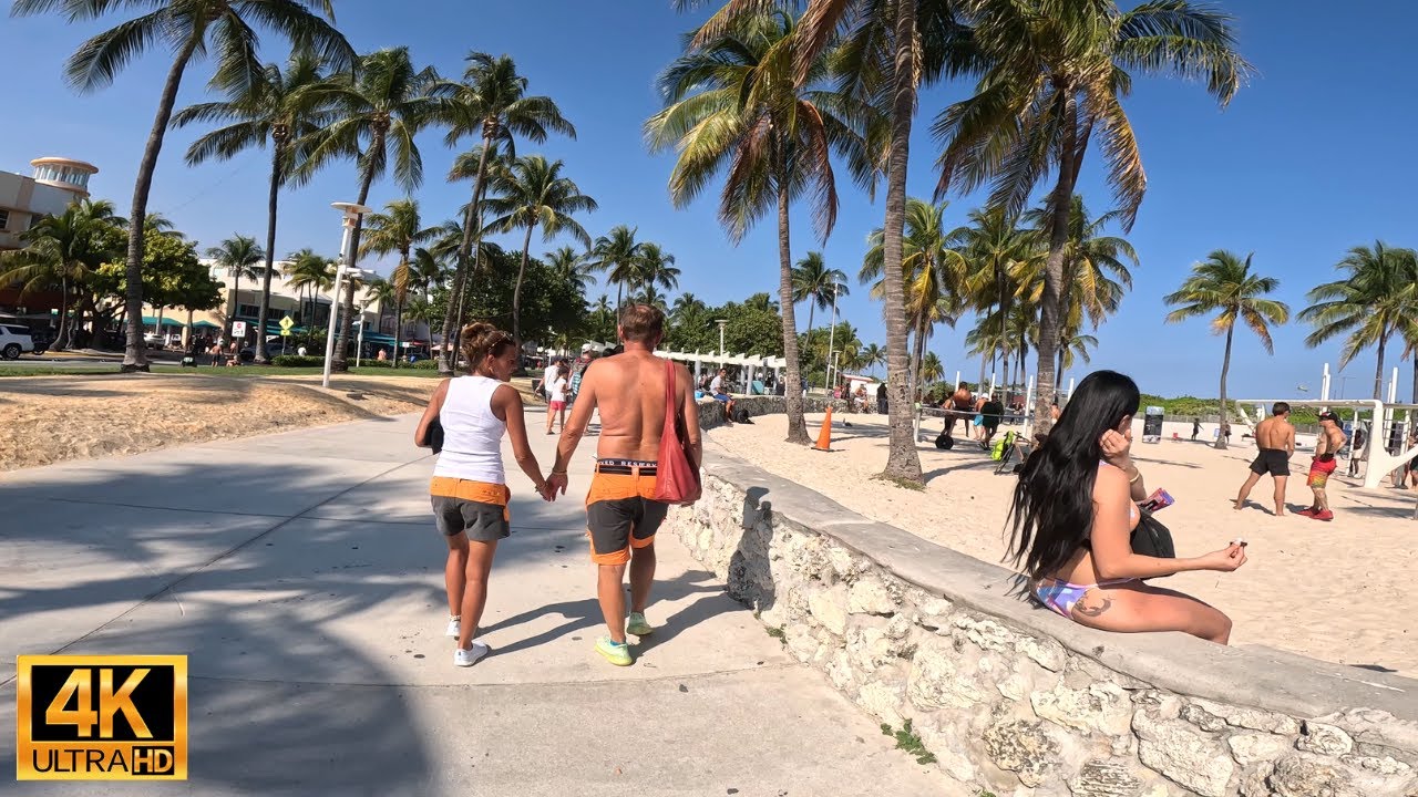 ［4K］Beach side walk at most gorgeous town, Miami, USA
