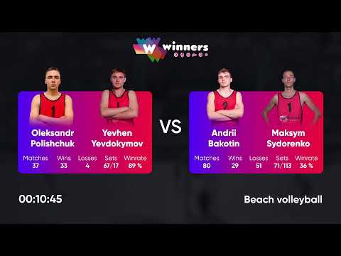 00:30 B. Isakov / O. Yurtov - D. Vakulenko / R. Voloshchuk 18.04.2023 | Winners Beach Volleyball