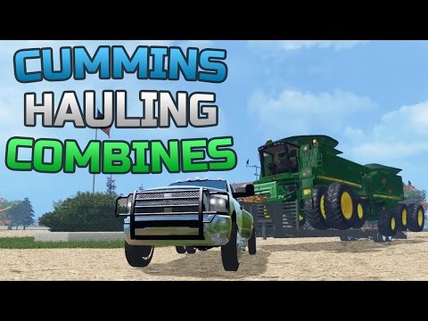 Farming Simulator 2015- Dodge Cummins 3500 Hauling 2 John Deere Combines!