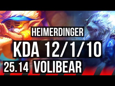 HEIMERDINGER vs VOLIBEAR (TOP) | 12/1/10, 9 solo kills, Legendary | KR Master | 25.14