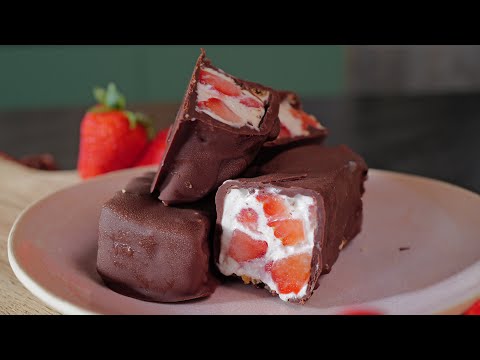 Strawberry Yogurt Bars Coated in Chocolate