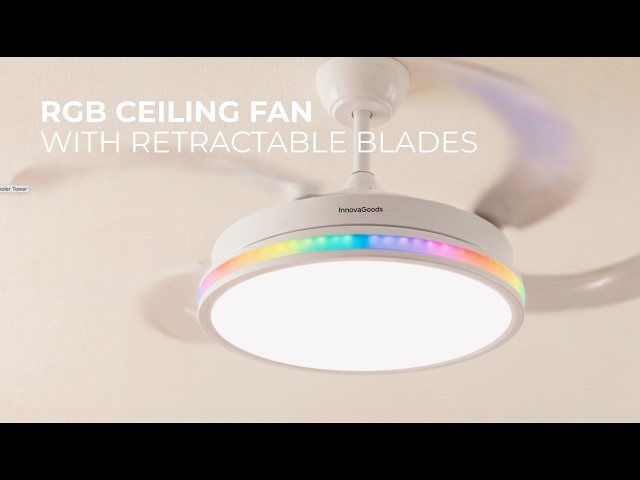 Ventilatore da soffitto InnovaGoods LED RGB 4 pale retrattili 6 velocità video