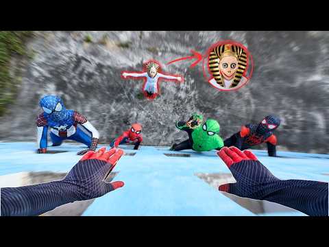 5 Spider-Man Battle MUMMY Serbian Dancing Lady in a Mysterious Tomb ( Exploration POV )