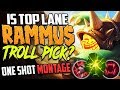 IS TOP LANE RAMMUS A TROLL PICK? OR NEW META? TOP RAMMUS ONE SHOT MONTAGE SEASON 8 LEAGUE OF LEGENDS