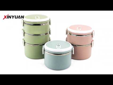 Lunch bento box 3 layer stainless steel children picnic container school food box - XINYAUN factory Video