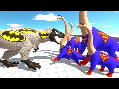 BATMAN T-REX vs DIFFERENT SIZE SUPERMAN BRACHIOSAURUS DEATH RUN - Animal Revolt Battle Simulator