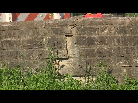 The walkway over Horseshoe Lake is crumbling, closed to public