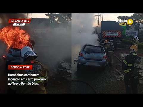 Vídeo: Bombeiros combatem incêndio em carro próximo ao Trevo Fernão Dias.