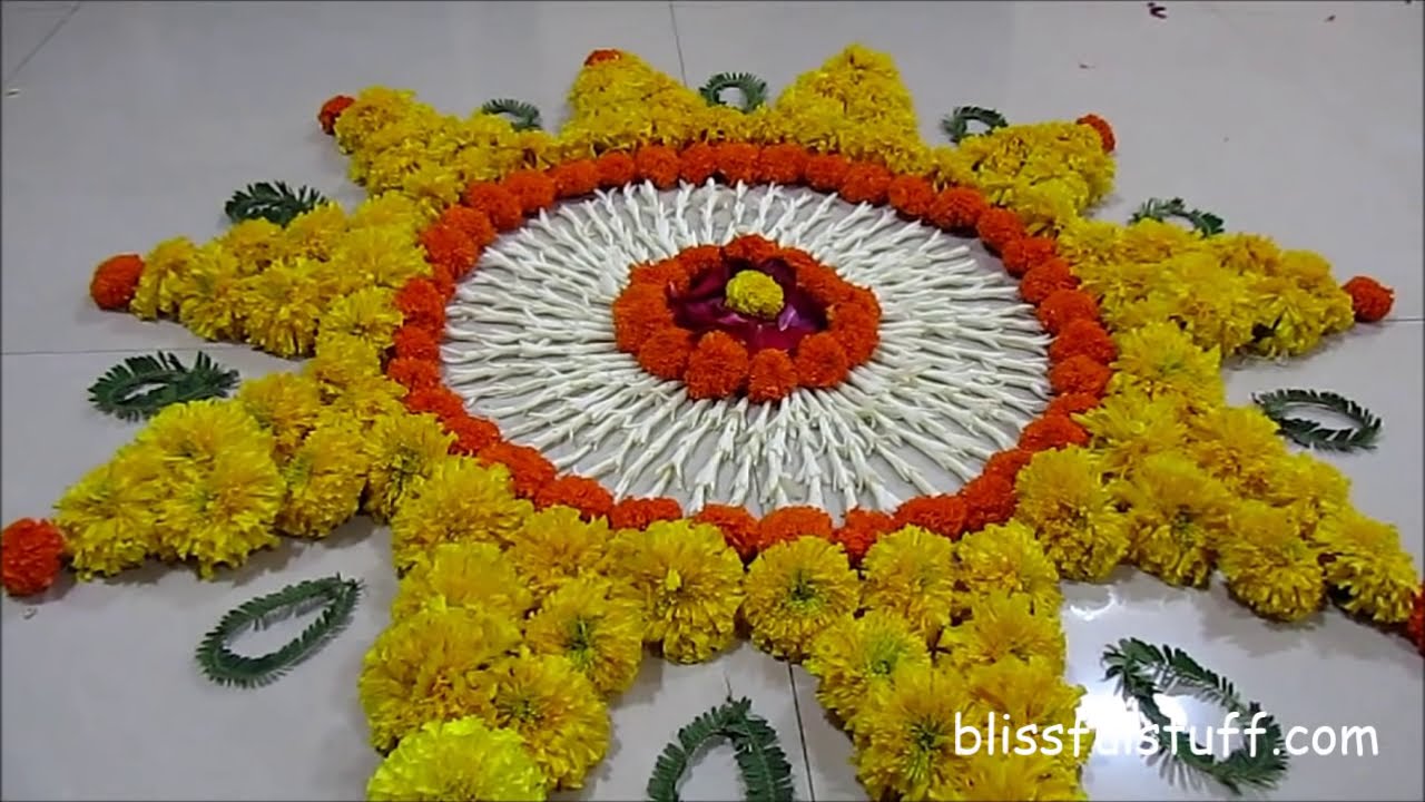 diwali special rangoli design with marigold flowers i by poonam borkar