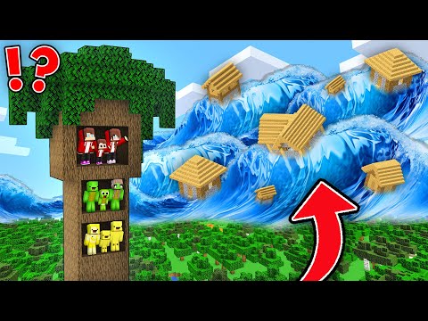 EPIC TSUNAMI vs JJ, Mikey and Banana Kid Family TREE BUNKER in Minecraft Maizen!