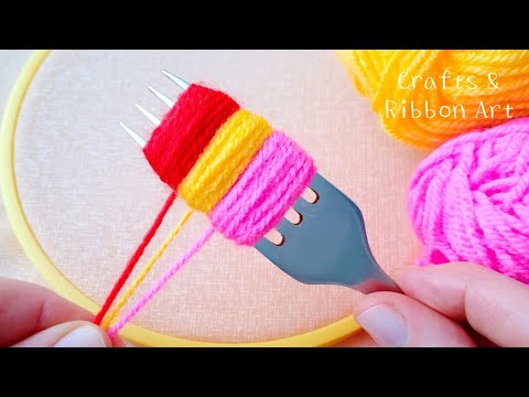 2 Superb Flower Craft Ideas with Wool - Hand Embroidery Amazing Trick - DIY Woolen Flowers