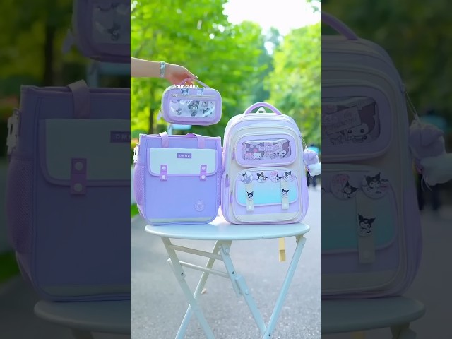 Vídeo relacionado con Get Trend Hello Kitty Kuromi Mochila Escolar Niña Set 4 Piezas Bolsa Térmica, Estuche Escolar y Botella de Agua 500 ml, Regalo Niña (Morado Kuromi)