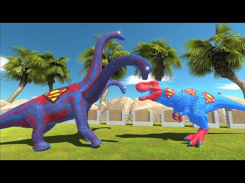 3 HEADED SUPERMAN BRACHIOSAURUS vs SUPERMAN TREX DEATH RUN Animal Revolt Battle Simulator