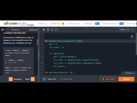 Count Inversion Code Studio Python Striver Sde Sheet Solution Code