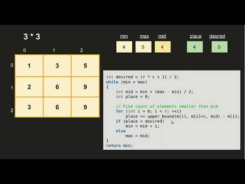 Find median of a row wise sorted Matrix | GeeksforGeeks