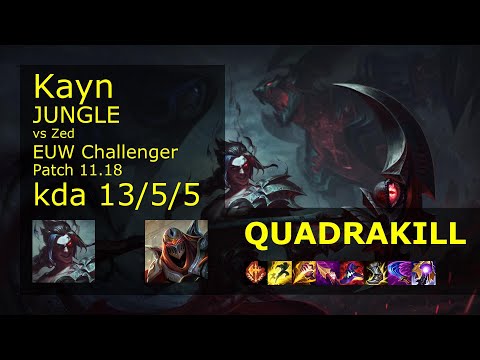 Kayn Jungle vs Zed - EUW Challenger 13/5/5 Patch 11.18 Gameplay