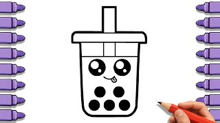 How to draw a Drink Boba Tea cute step by step