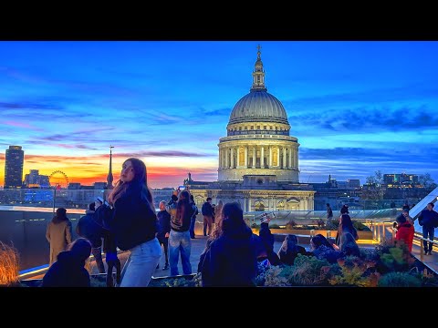 London City Walk Tour | 4K HDR Virtual Walking Tour from South Bank to the City at Sunset