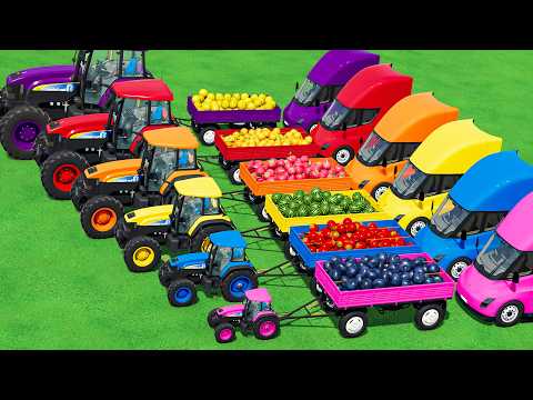 LOAD & TRANSPORT New HOLLAND Mini to GIANT TRACTORS & FRUITs with FLATBED TRAILER & TESLA LOADER!!