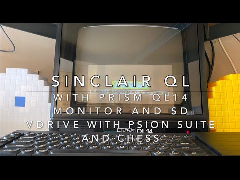 Sinclair QL with Prism QL14 Monitor and vDrive (SD Drive) running Psion Suite and Chess
