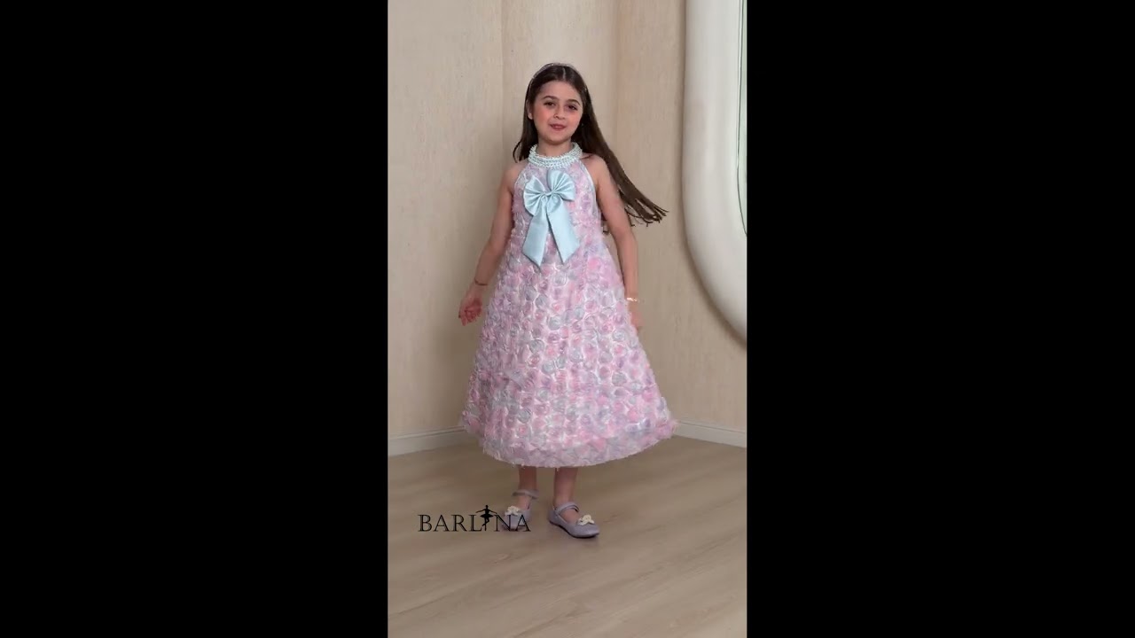 فستان بناتي ناعم مزين بورود ملونة - 3 سنوات