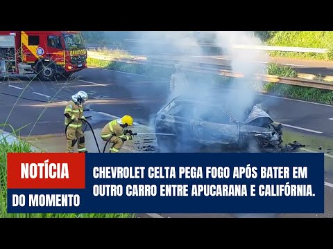 Carro pega fogo após acidente entre Apucarana e Califórnia.
