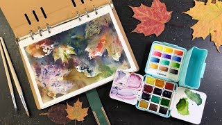 new mini palette & sketchbook - WATERCOLOR leaf stamping & negative painting tutorial - 345