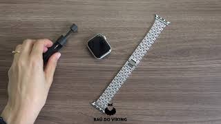 Vídeo de Pulseira Aço Elos Brilhos em Listras Preta Compatível com Apple Watch