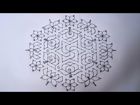 21*11 dots flower rangoli||big rangoli||creative rangoli||chukkala muggulu||BY MY RANGOLI