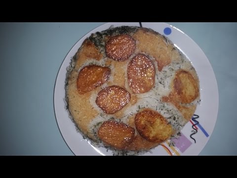 Sabzi Polo/ persischer Kräuterreis mit Kartoffelnboden (Tahdig)/ سبزی پلو با ته دیگ سیب زمینی