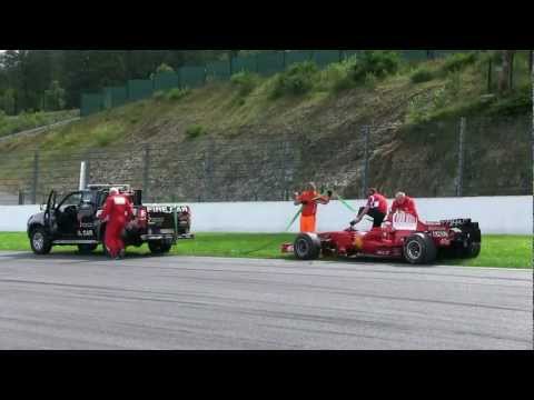 Marc Gené in Ferrari F1 at Corse Clienti 2012 Spa + other Formule 1 car spins and towed