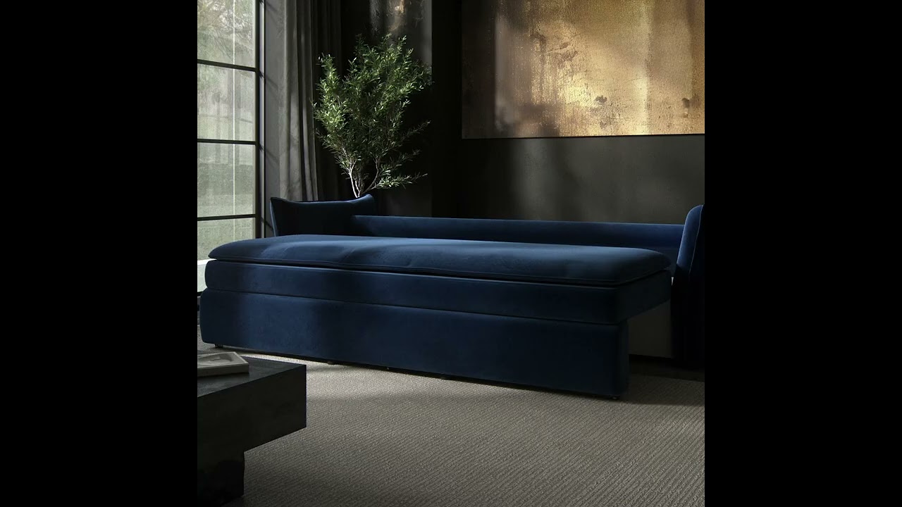 Navy Velvet Futon Sofa Bed with Storage - Seats 3 - Gaia